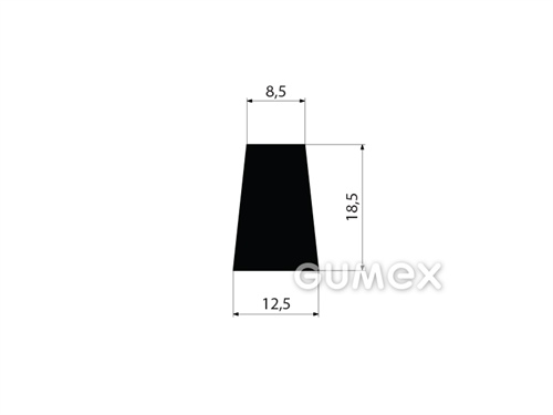 Gumový profil tvaru "lichobežník", 18,5x12,5/8,5mm, 70°ShA, EPDM, -40°C/+100°C, čierny